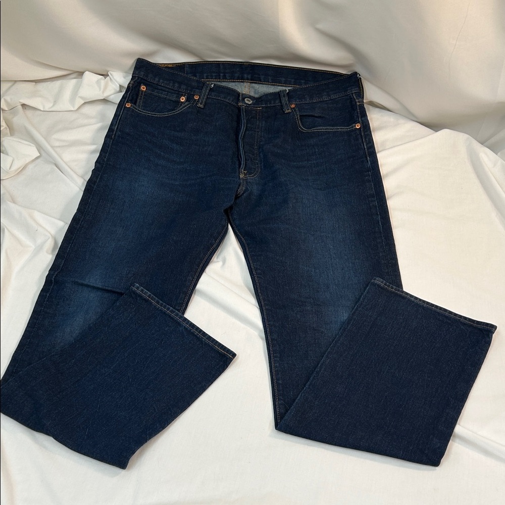 Levi's 501 Button Fly Dark Wash Denim Blue Straight Jeans Size W 36 L 34